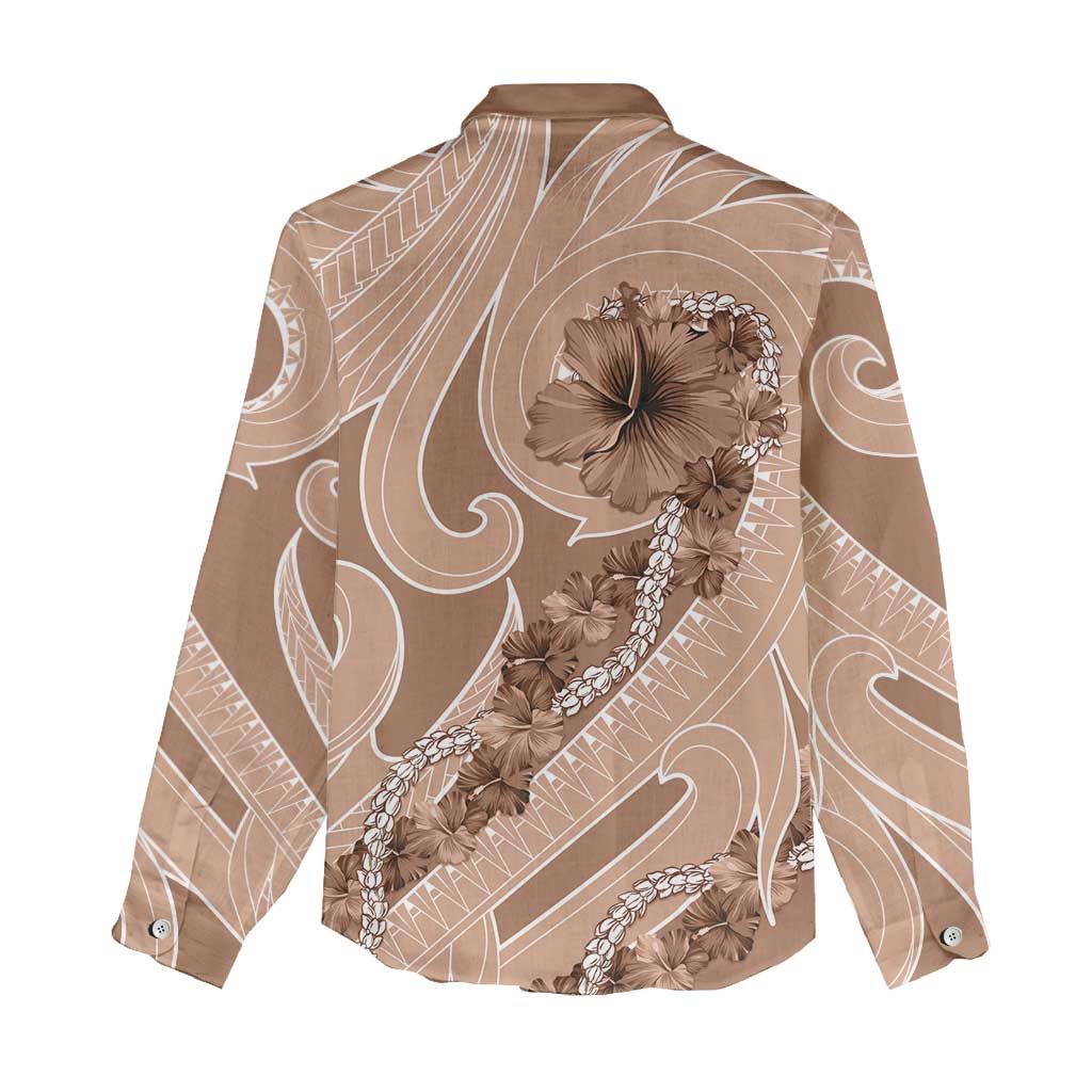 Hawaii Brown Hibiscus Pikake Lei Women Casual Shirt - Polynesian Pride