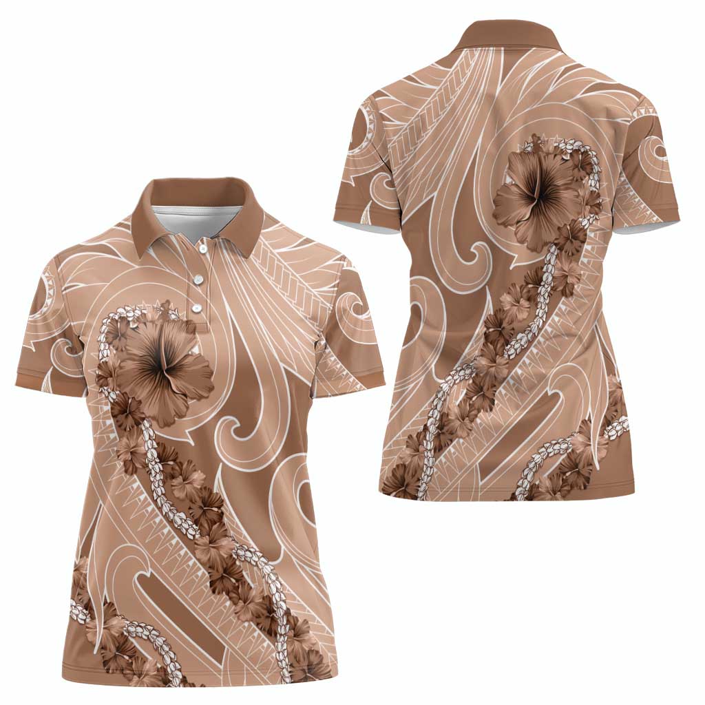 Hawaii Brown Hibiscus Pikake Lei Women Polo Shirt - Polynesian Pride