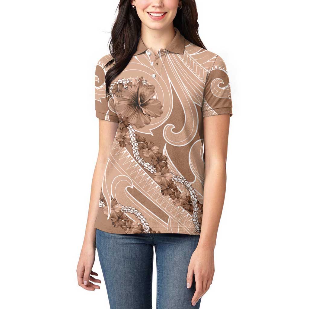 Hawaii Brown Hibiscus Pikake Lei Women Polo Shirt - Polynesian Pride