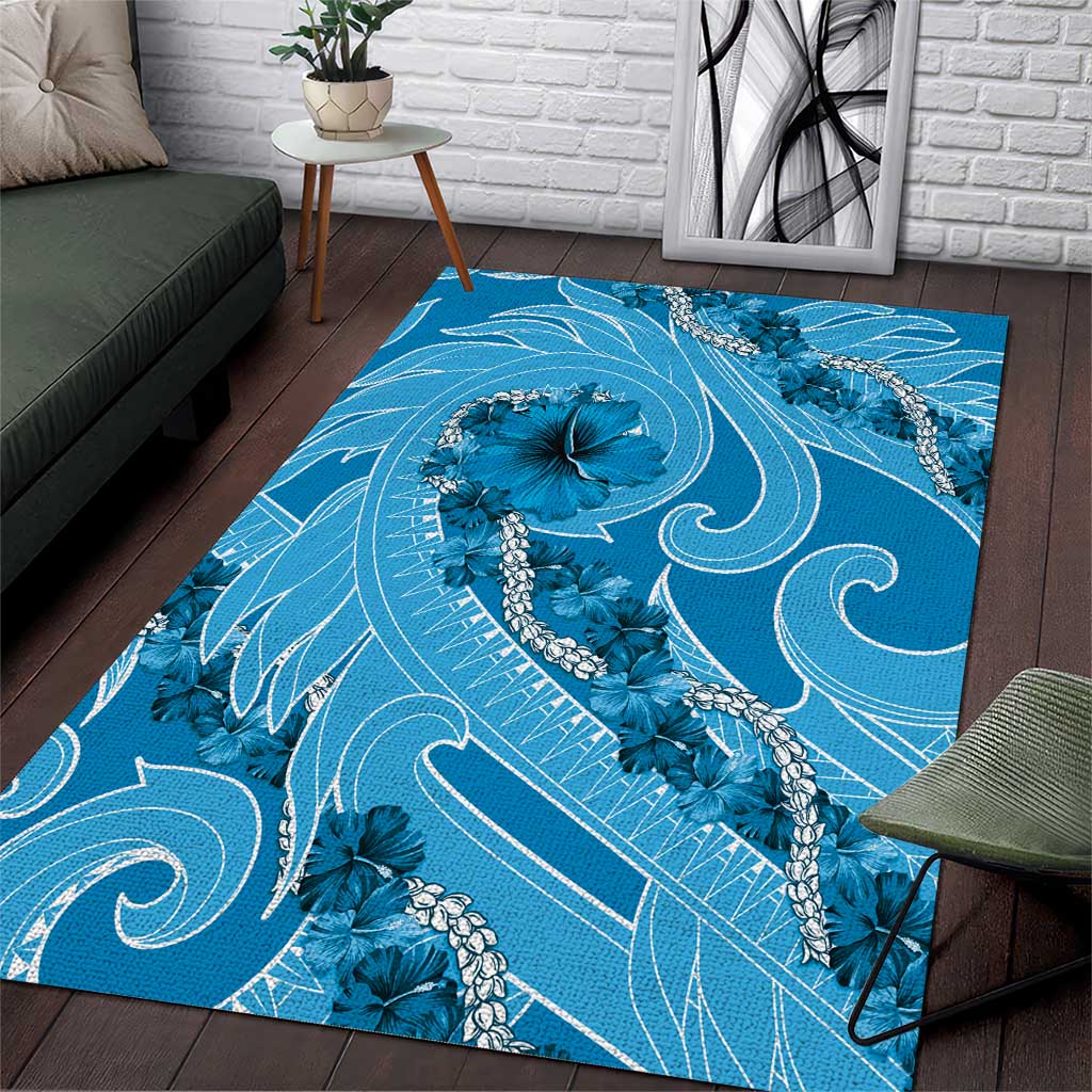 Hawaii Blue Hibiscus Pikake Lei Area Rug - Polynesian Pride