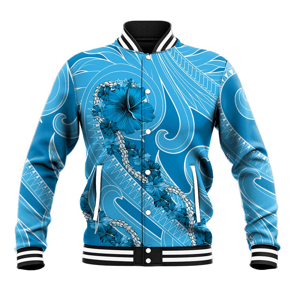 Hawaii Blue Hibiscus Pikake Lei Baseball Jacket - Polynesian Pride