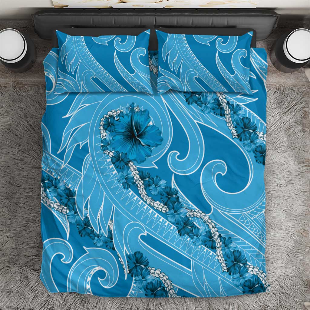 Hawaii Blue Hibiscus Pikake Lei Bedding Set LT05 Blue - Polynesian Pride
