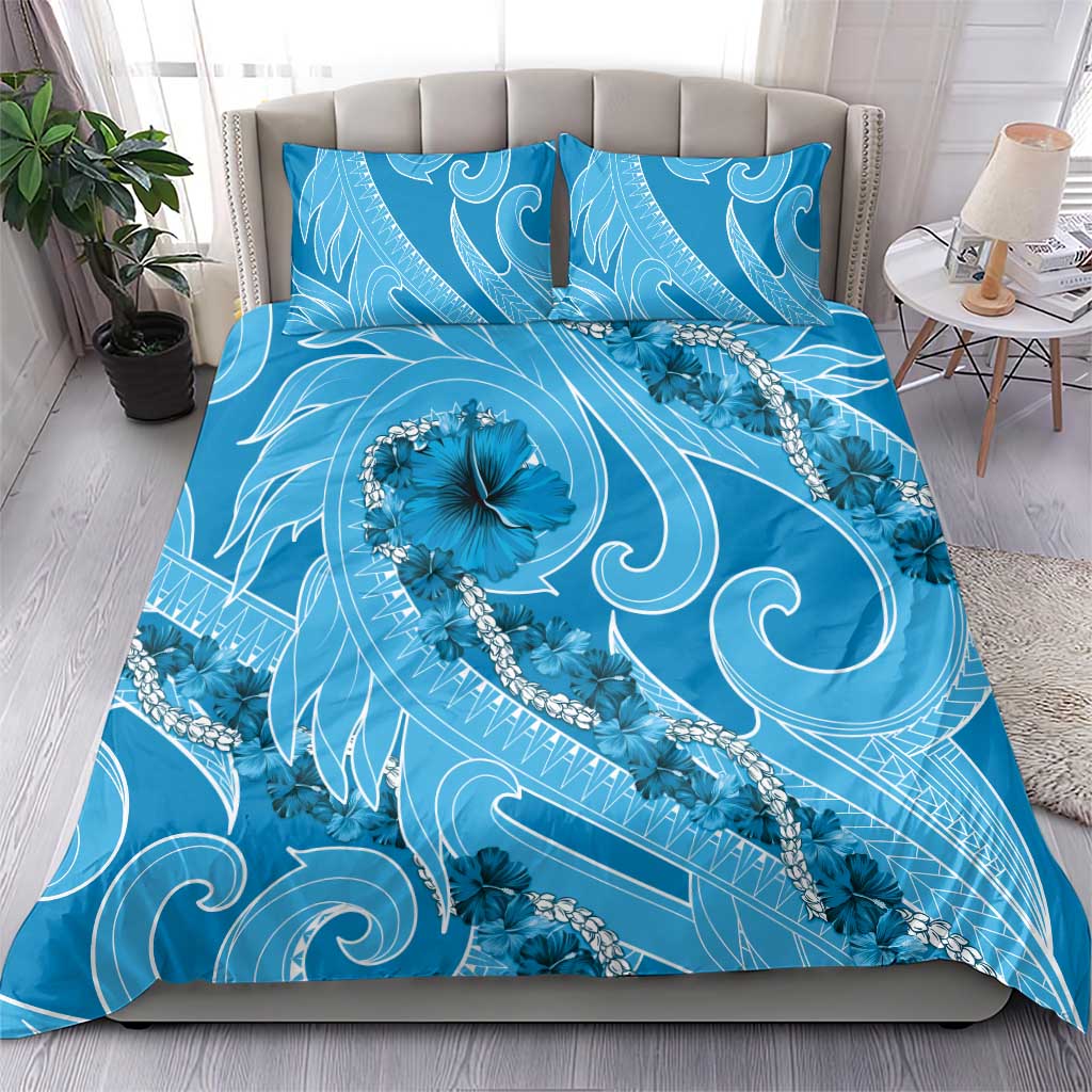 Hawaii Blue Hibiscus Pikake Lei Bedding Set LT05 - Polynesian Pride