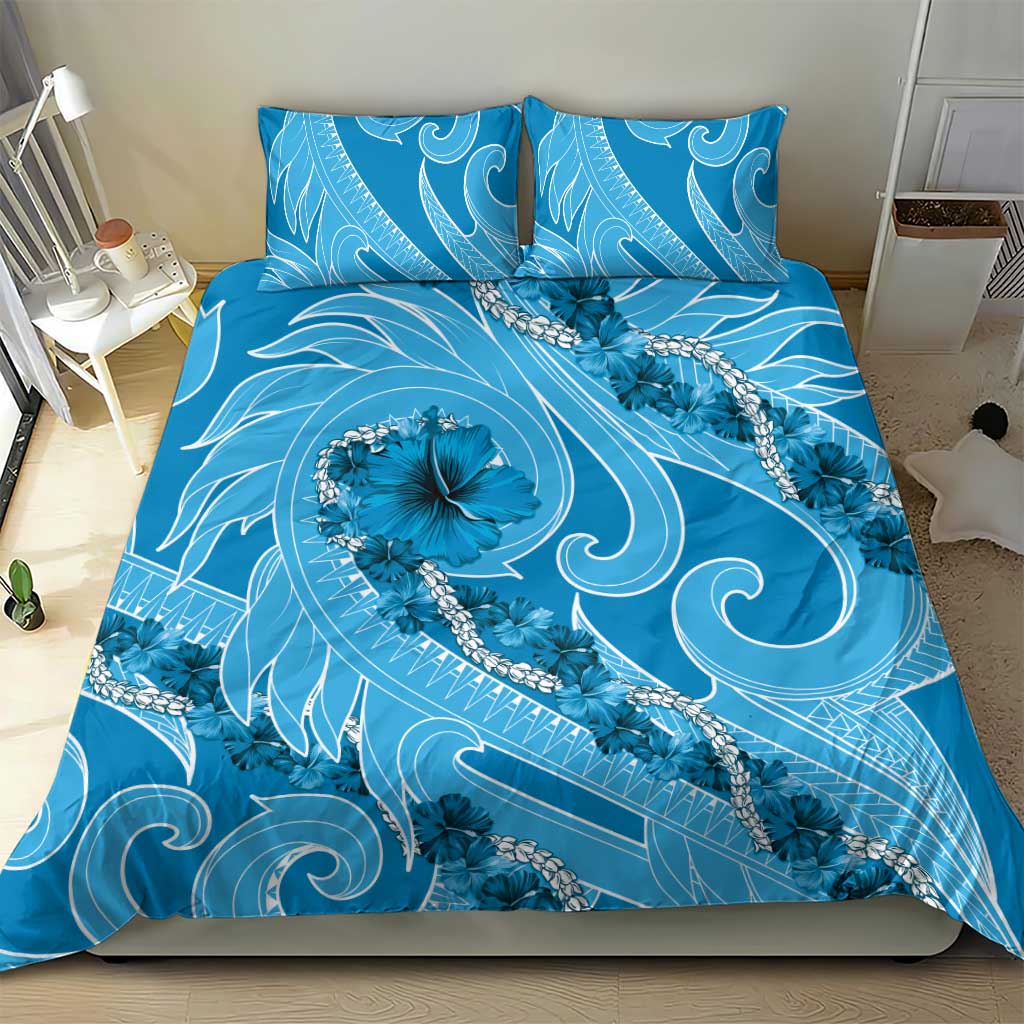 Hawaii Blue Hibiscus Pikake Lei Bedding Set LT05 - Polynesian Pride