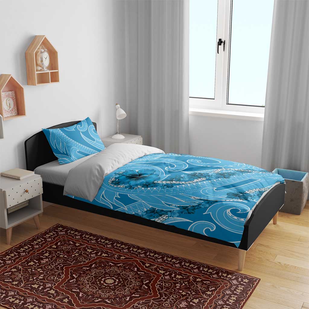 Hawaii Blue Hibiscus Pikake Lei Bedding Set LT05 - Polynesian Pride