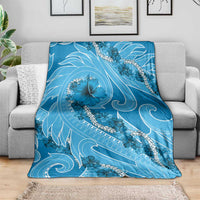 Hawaii Blue Hibiscus Pikake Lei Blanket - Polynesian Pride