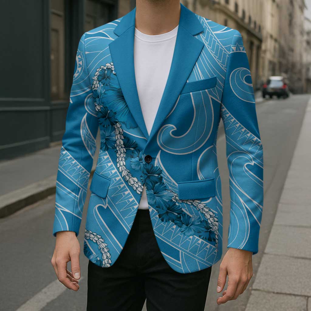 Hawaii Blue Hibiscus Pikake Lei Blazer - Polynesian Pride