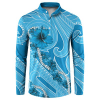 Hawaii Blue Hibiscus Pikake Lei Button Sweatshirt - Polynesian Pride