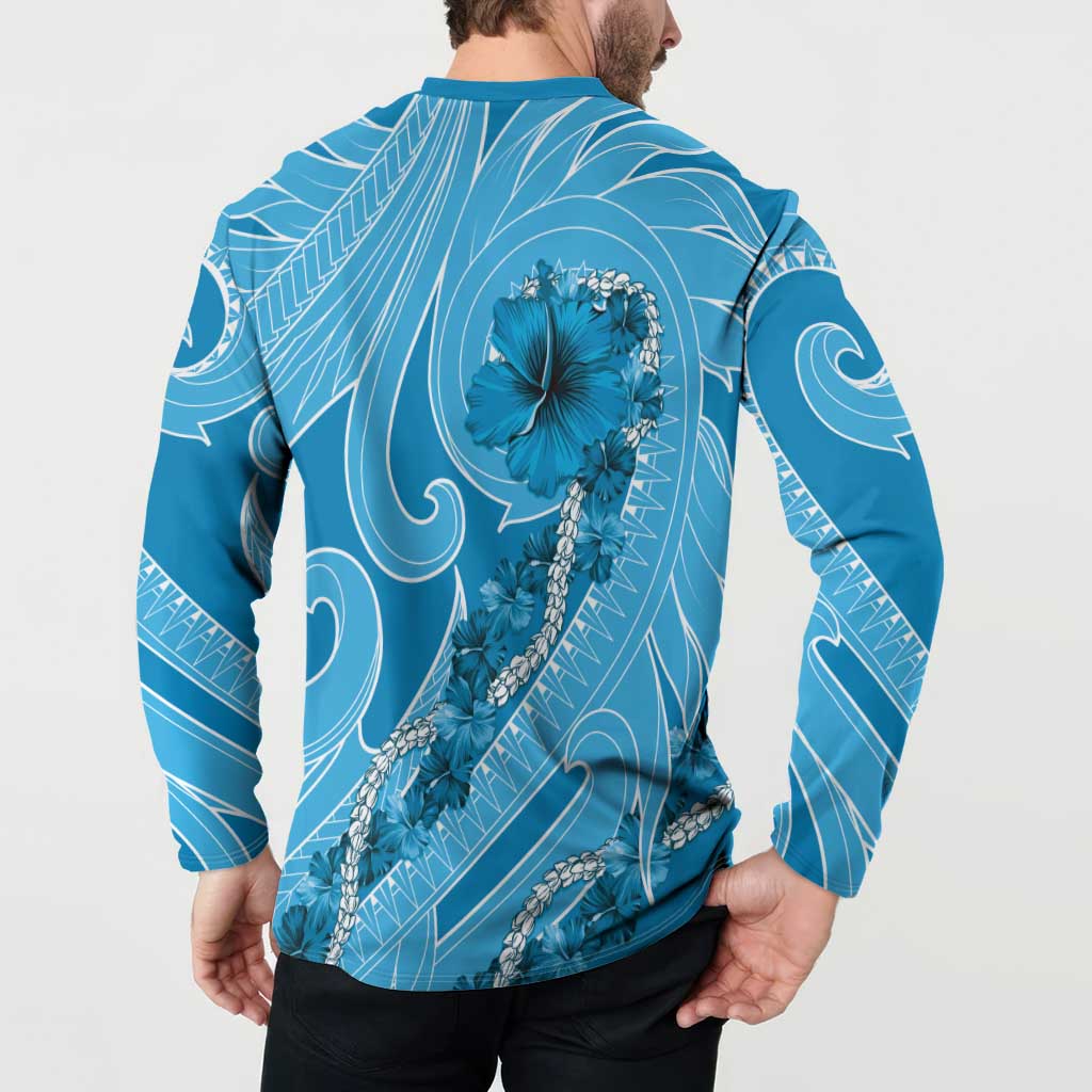 Hawaii Blue Hibiscus Pikake Lei Button Sweatshirt - Polynesian Pride