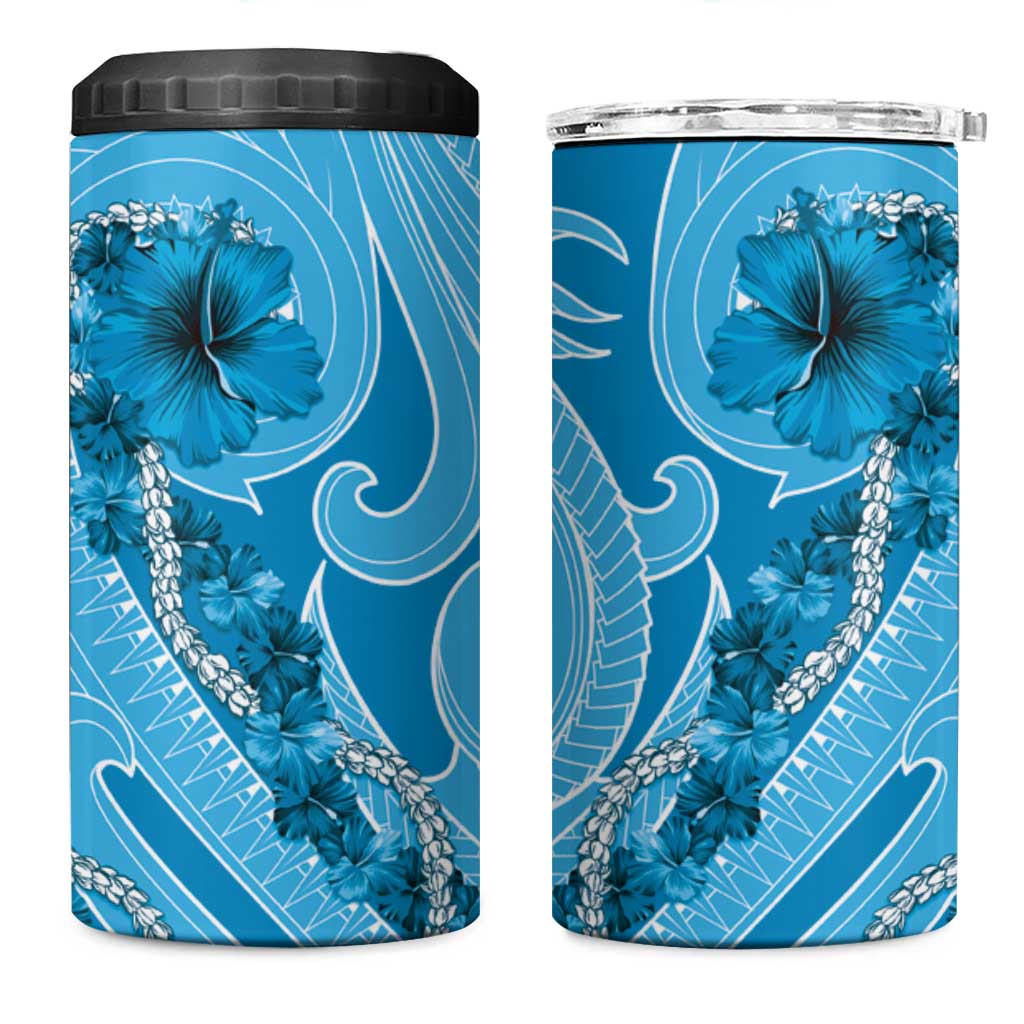 Hawaii Blue Hibiscus Pikake Lei 4 in 1 Can Cooler Tumbler - Polynesian Pride
