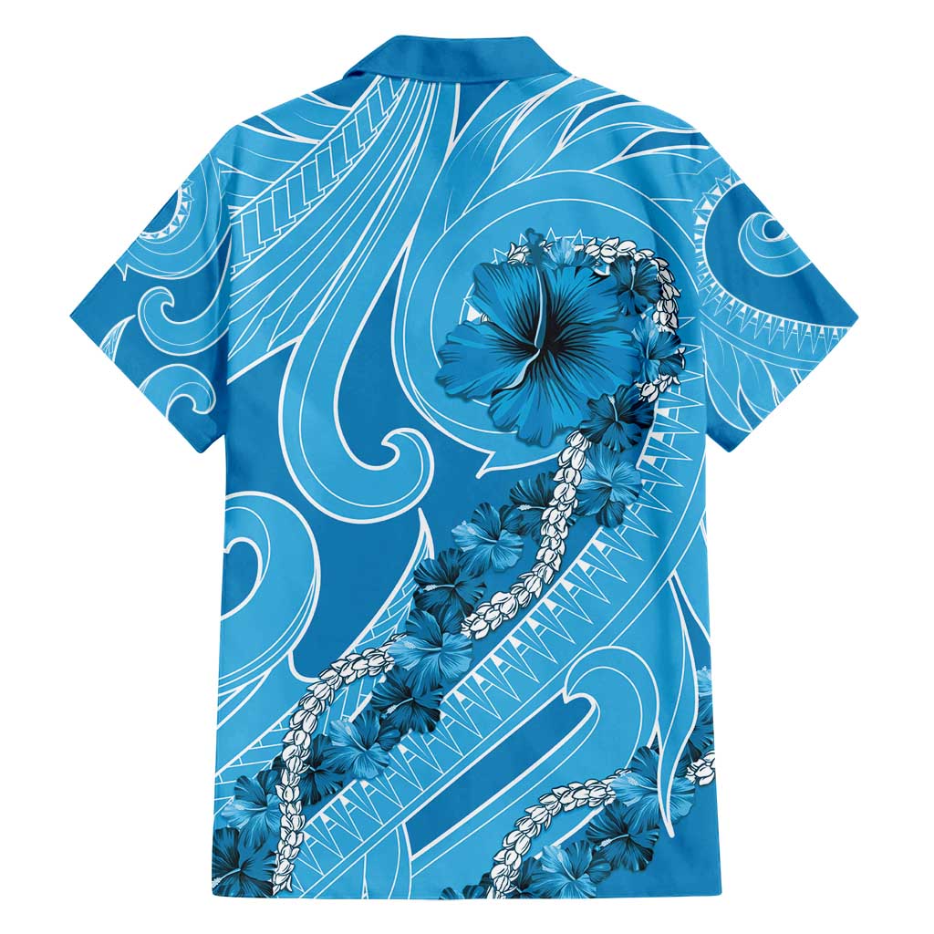 Hawaii Blue Hibiscus Pikake Lei Family Matching Off Shoulder Short Dress and Hawaiian Shirt - Polynesian Pride