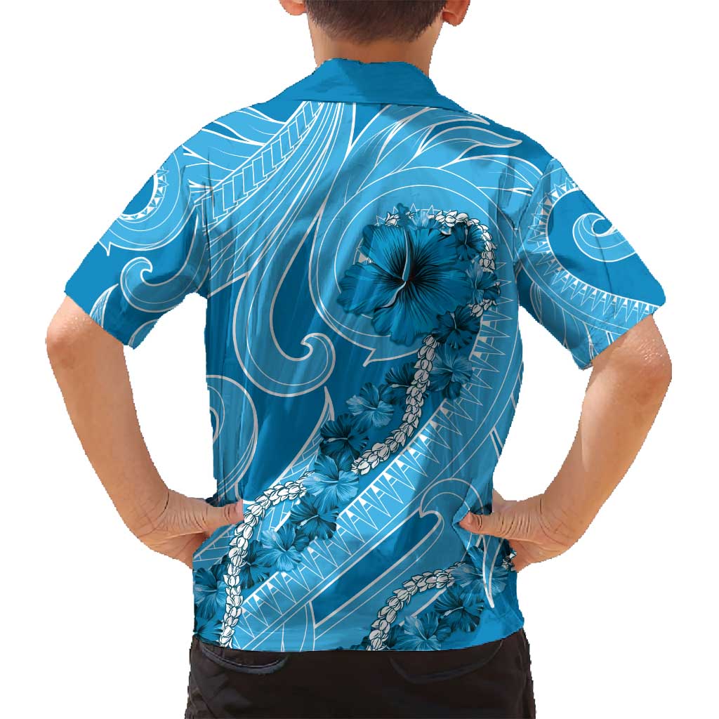 Hawaii Blue Hibiscus Pikake Lei Family Matching Puletasi and Hawaiian Shirt - Polynesian Pride