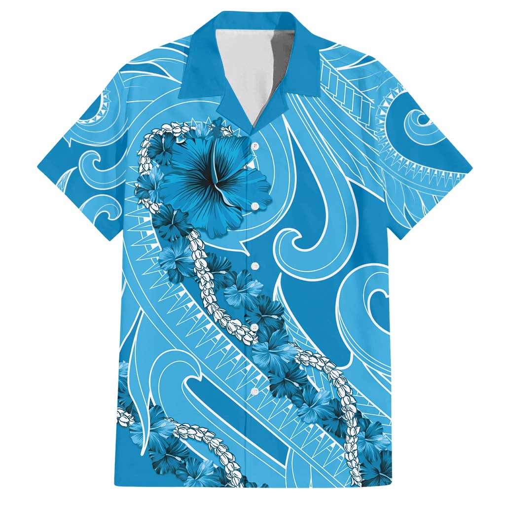 Hawaii Blue Hibiscus Pikake Lei Family Matching Puletasi and Hawaiian Shirt - Polynesian Pride