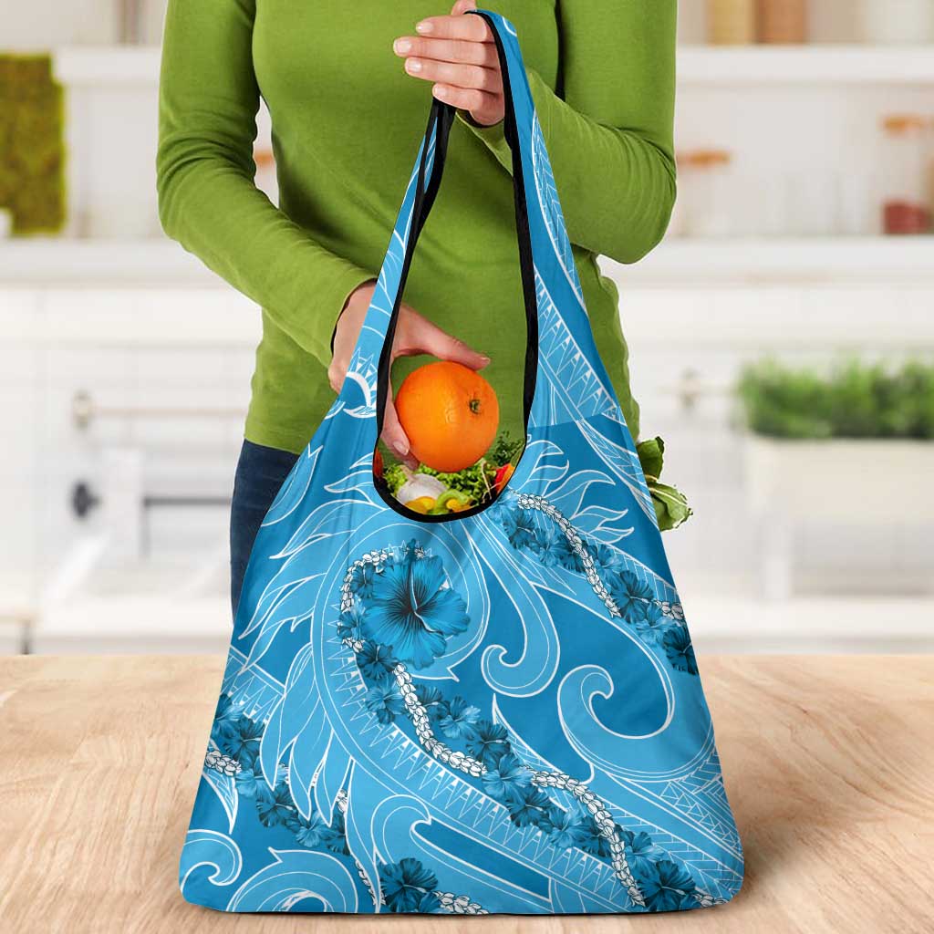 Hawaii Blue Hibiscus Pikake Lei Grocery Bag - Polynesian Pride