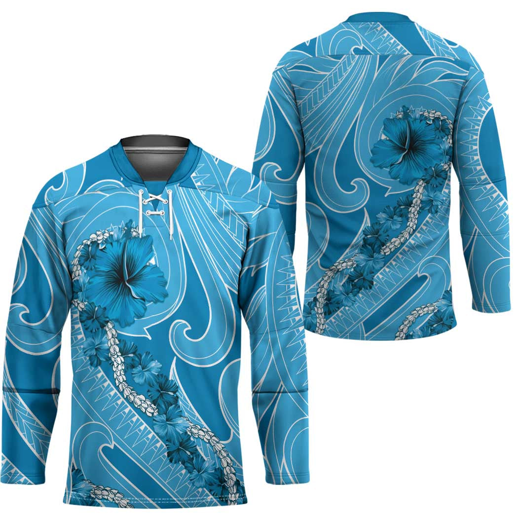 Hawaii Blue Hibiscus Pikake Lei Hockey Jersey - Polynesian Pride