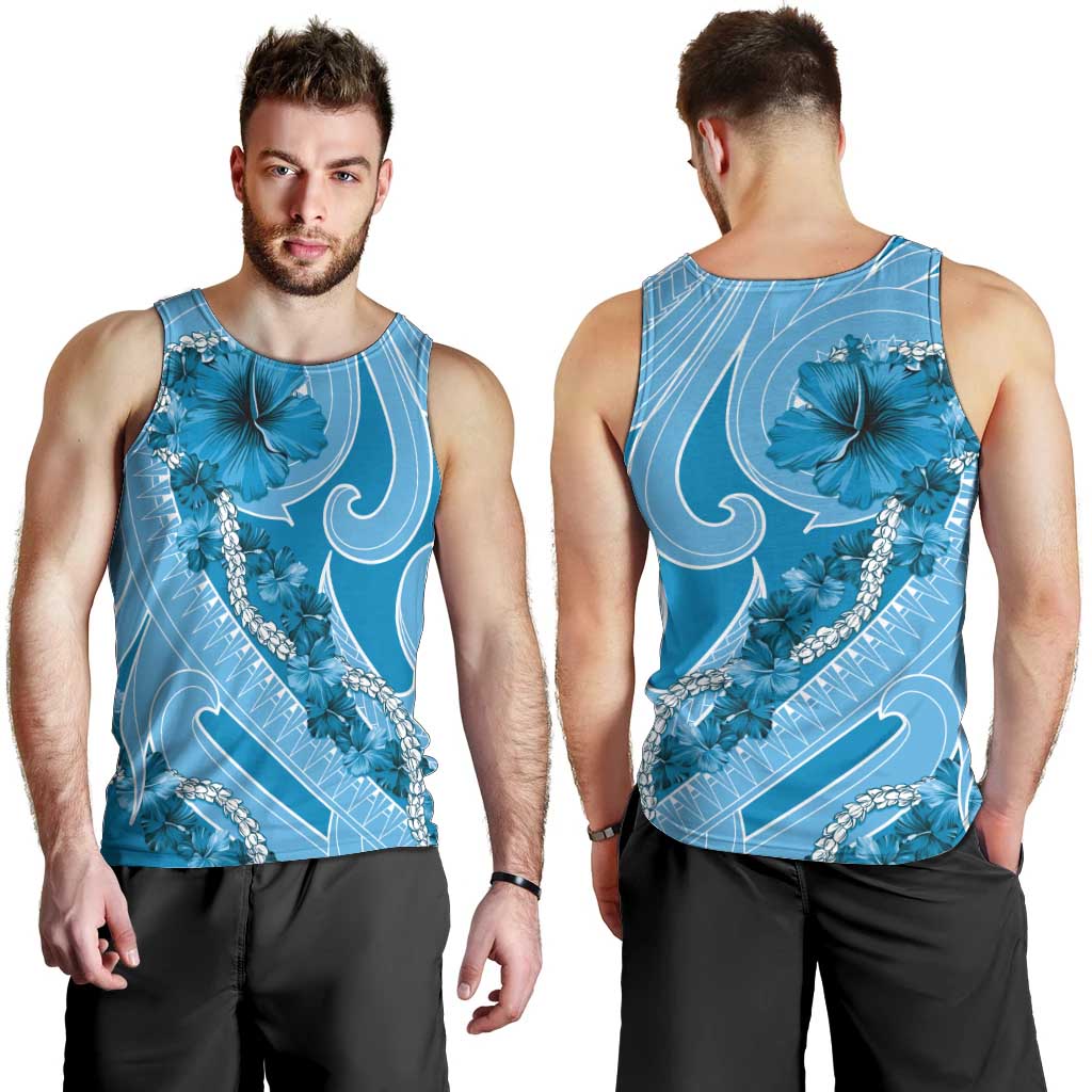 Hawaii Blue Hibiscus Pikake Lei Men Tank Top - Polynesian Pride
