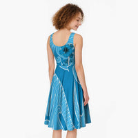 Hawaii Blue Hibiscus Pikake Lei Midi Dress - Polynesian Pride
