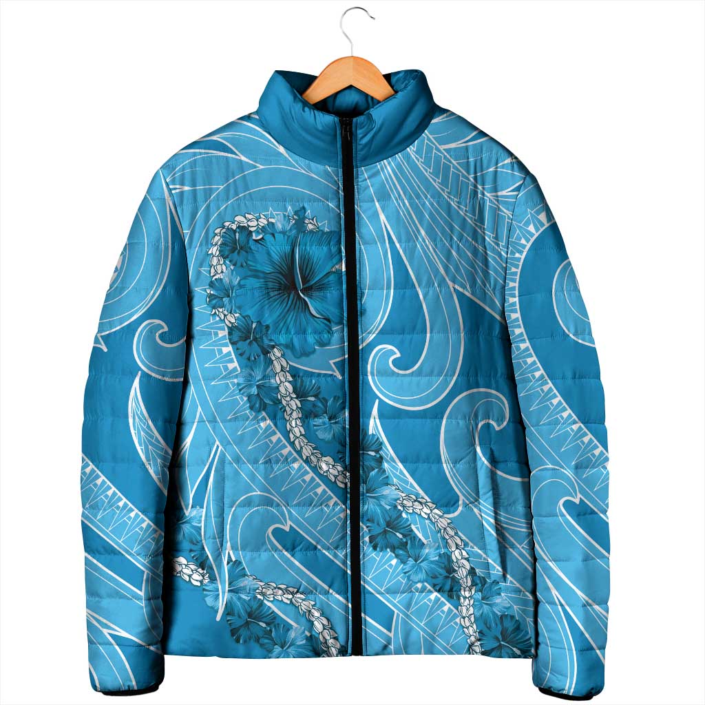 Hawaii Blue Hibiscus Pikake Lei Padded Jacket - Polynesian Pride