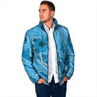 Hawaii Blue Hibiscus Pikake Lei Padded Jacket - Polynesian Pride