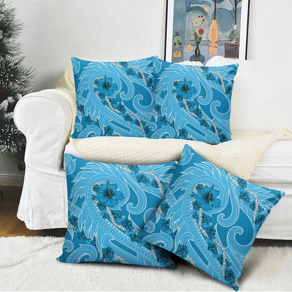 Hawaii Blue Hibiscus Pikake Lei Pillow Cover - Polynesian Pride
