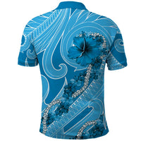 Hawaii Blue Hibiscus Pikake Lei Polo Shirt - Polynesian Pride