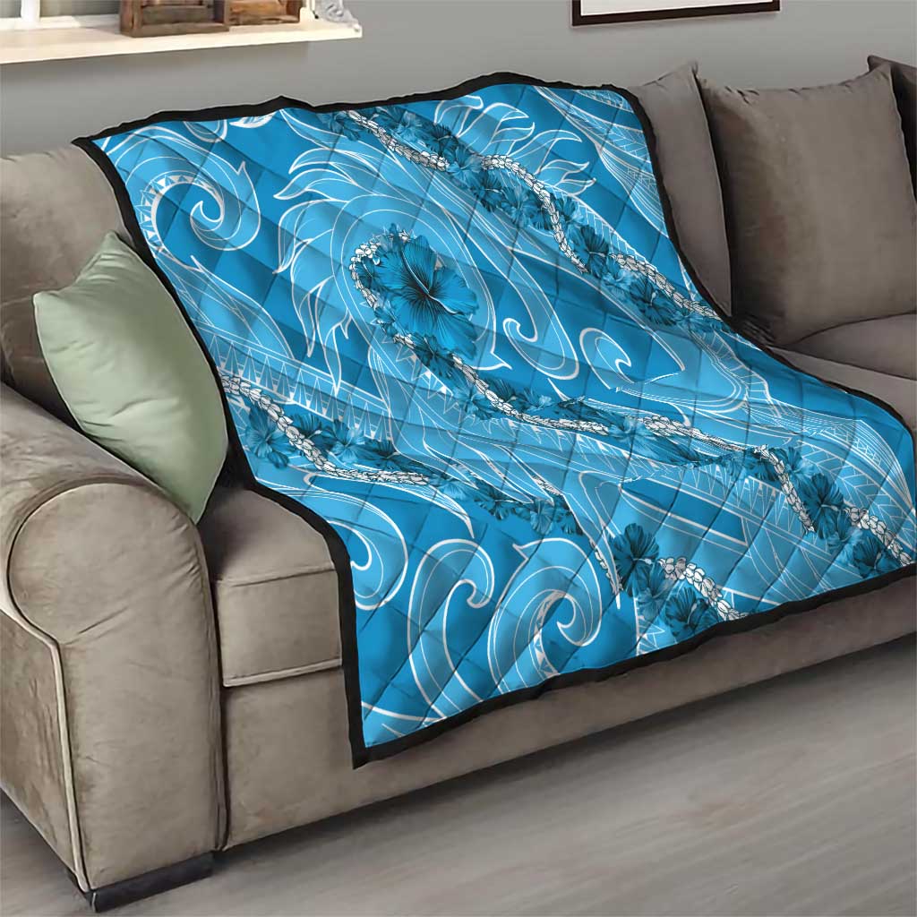 Hawaii Blue Hibiscus Pikake Lei Quilt - Polynesian Pride