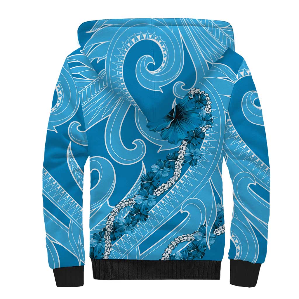 Hawaii Blue Hibiscus Pikake Lei Sherpa Hoodie - Polynesian Pride