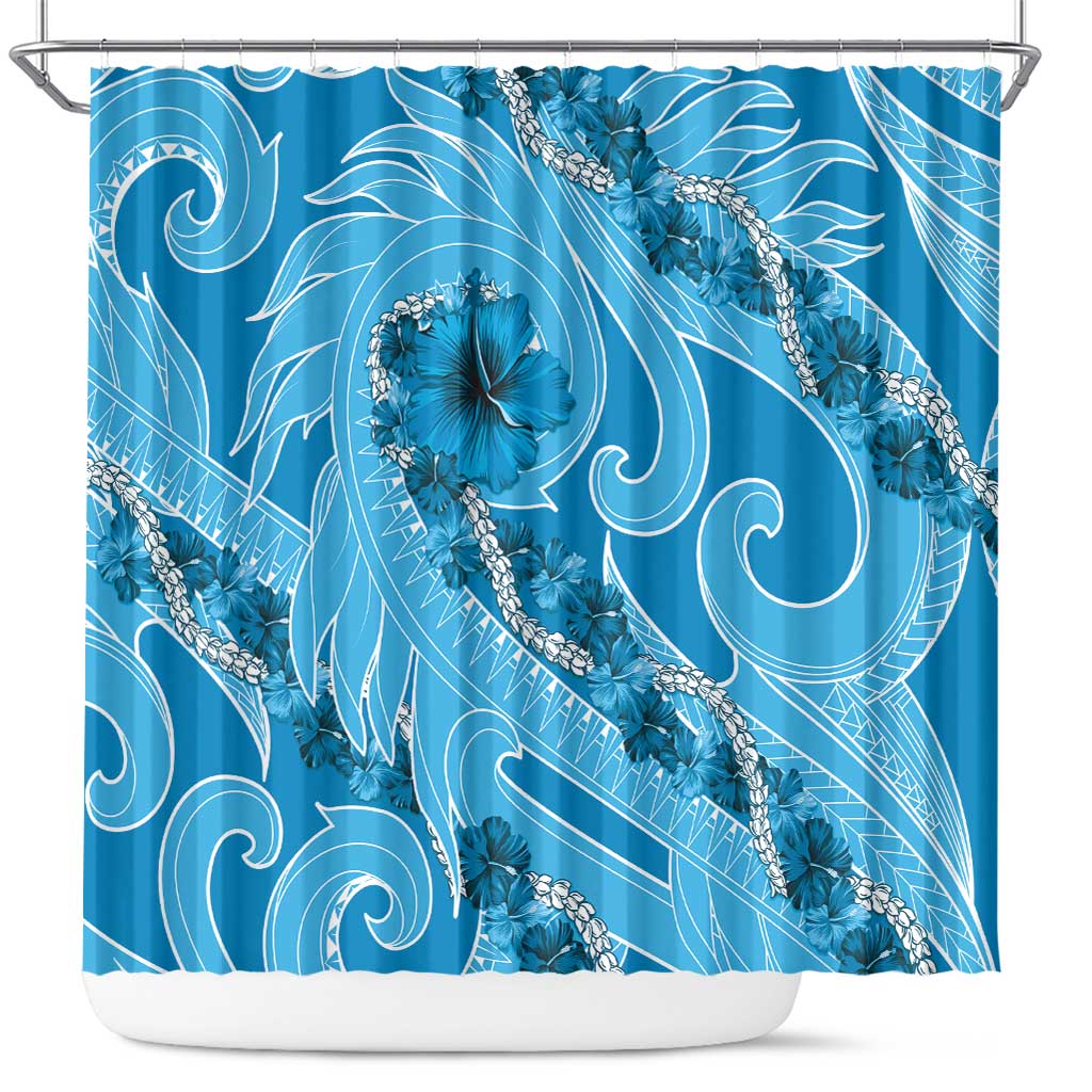 Hawaii Blue Hibiscus Pikake Lei Shower Curtain - Polynesian Pride