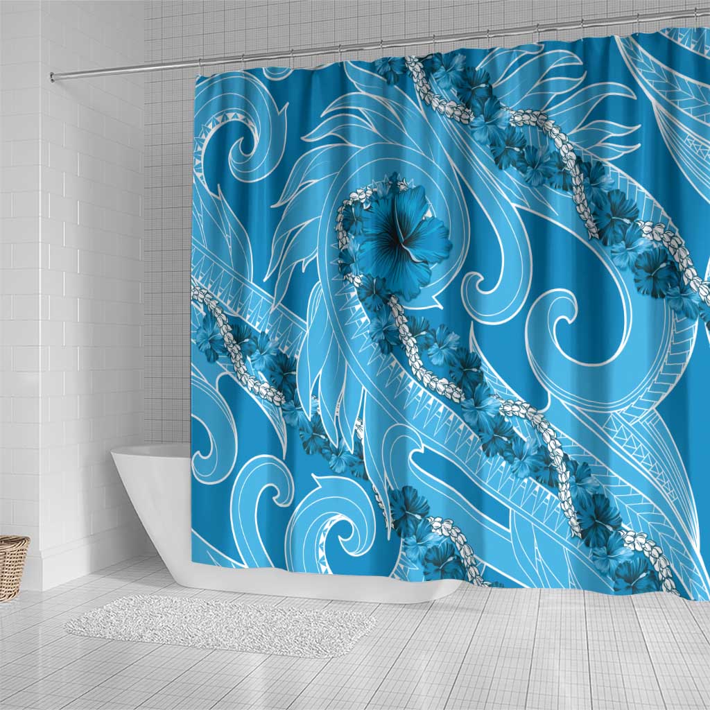 Hawaii Blue Hibiscus Pikake Lei Shower Curtain - Polynesian Pride