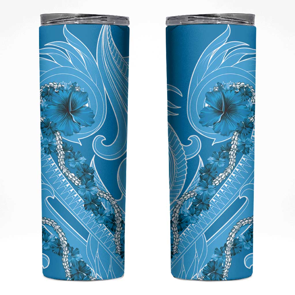 Hawaii Blue Hibiscus Pikake Lei Skinny Tumbler - Polynesian Pride