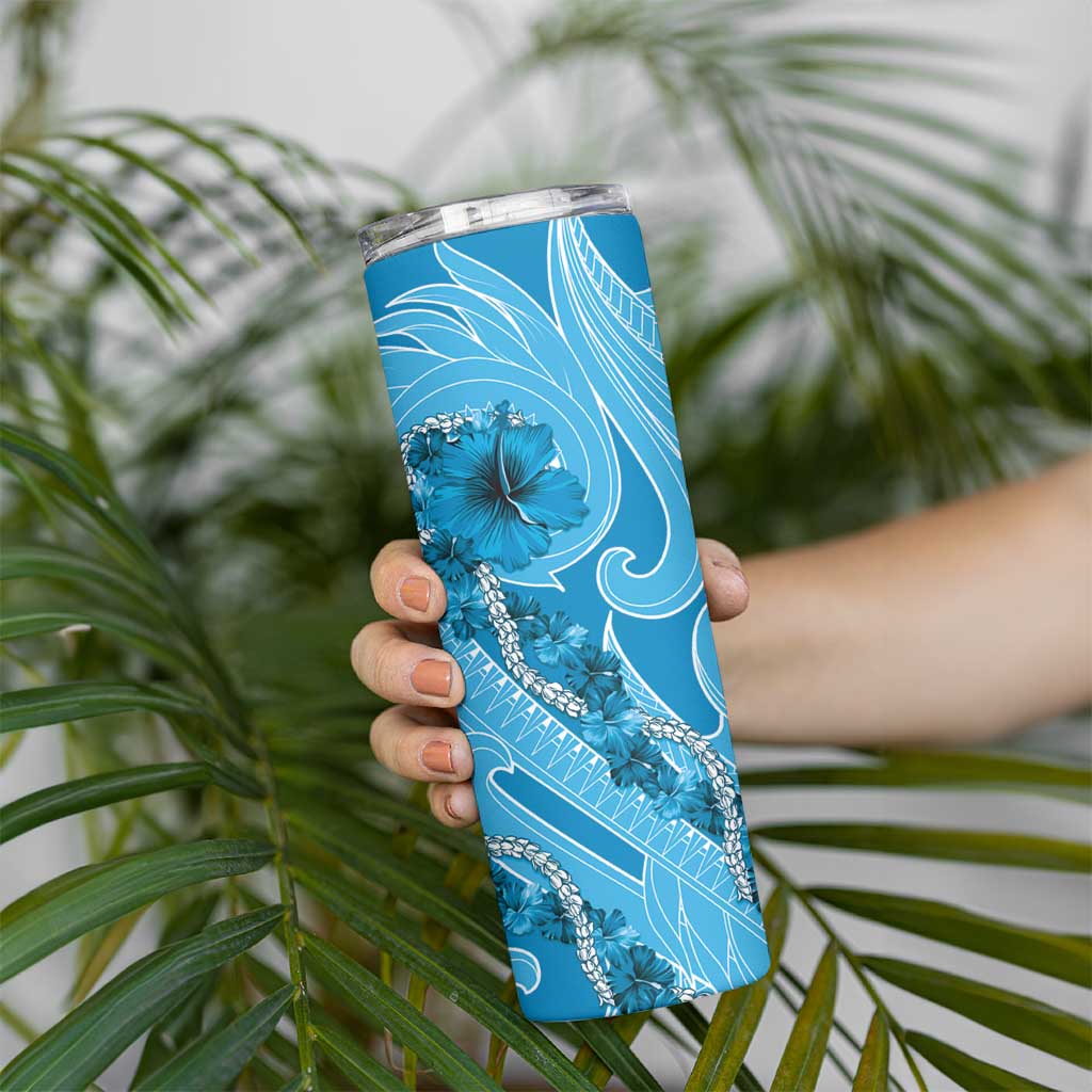 Hawaii Blue Hibiscus Pikake Lei Skinny Tumbler - Polynesian Pride
