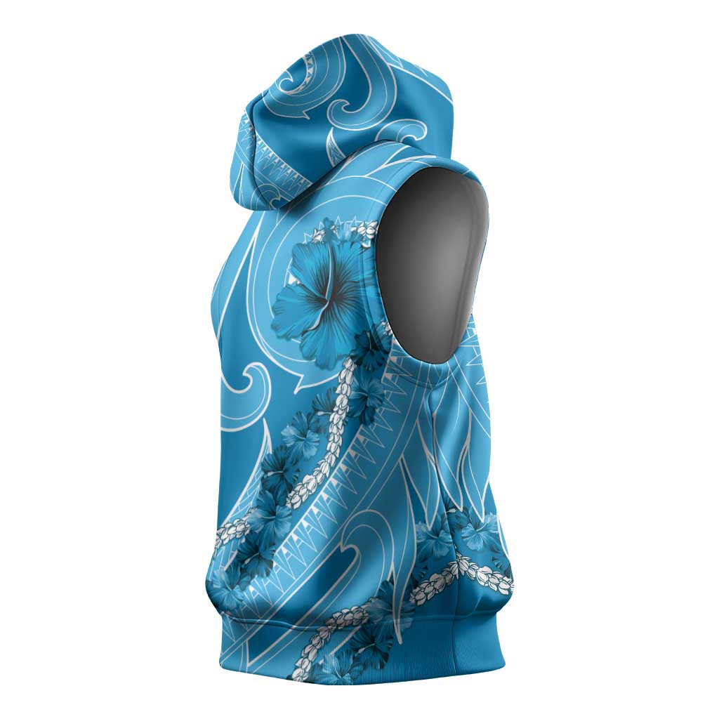 Hawaii Blue Hibiscus Pikake Lei Sleeveless Hoodie - Polynesian Pride