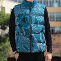 Hawaii Blue Hibiscus Pikake Lei Sleeveless Puffer Jacket - Polynesian Pride