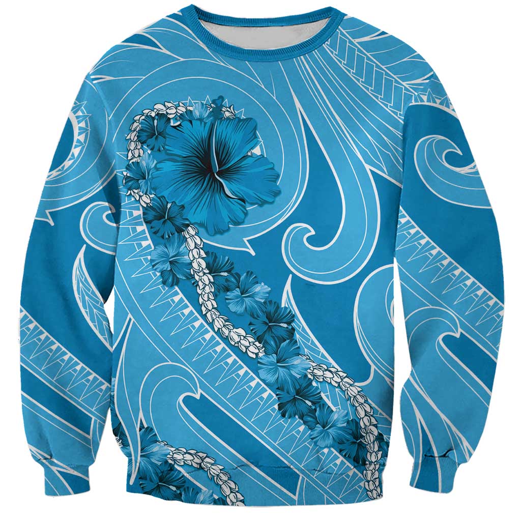 Hawaii Blue Hibiscus Pikake Lei Sweatshirt - Polynesian Pride