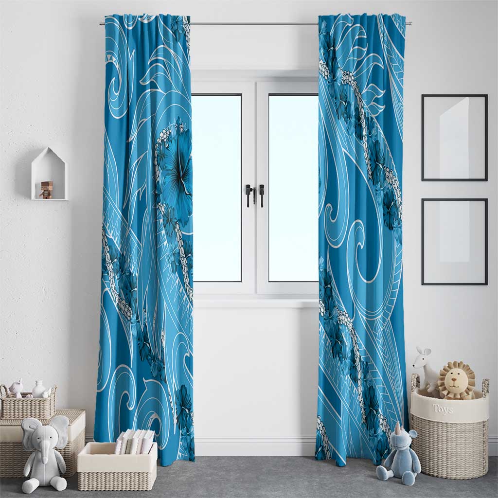 Hawaii Blue Hibiscus Pikake Lei Window Curtain - Polynesian Pride