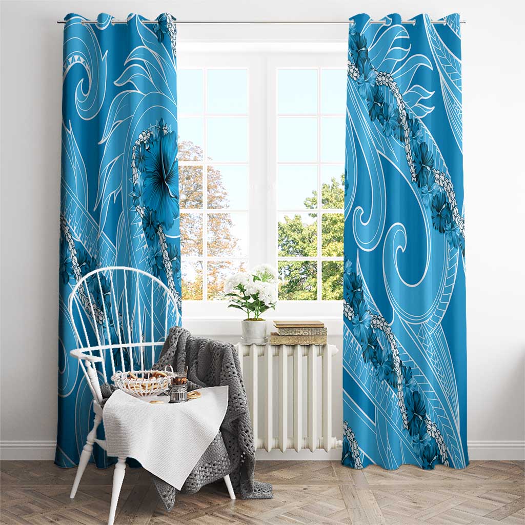 Hawaii Blue Hibiscus Pikake Lei Window Curtain - Polynesian Pride