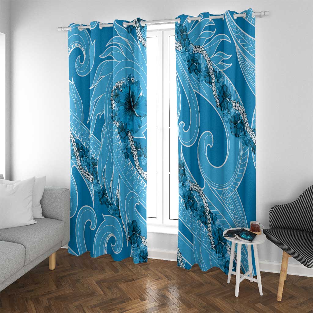 Hawaii Blue Hibiscus Pikake Lei Window Curtain - Polynesian Pride