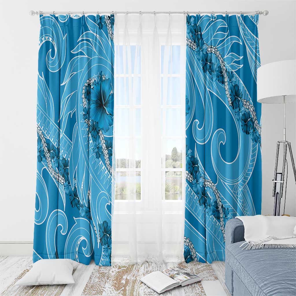 Hawaii Blue Hibiscus Pikake Lei Window Curtain - Polynesian Pride
