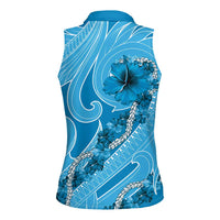 Hawaii Blue Hibiscus Pikake Lei Women Sleeveless Polo Shirt - Polynesian Pride