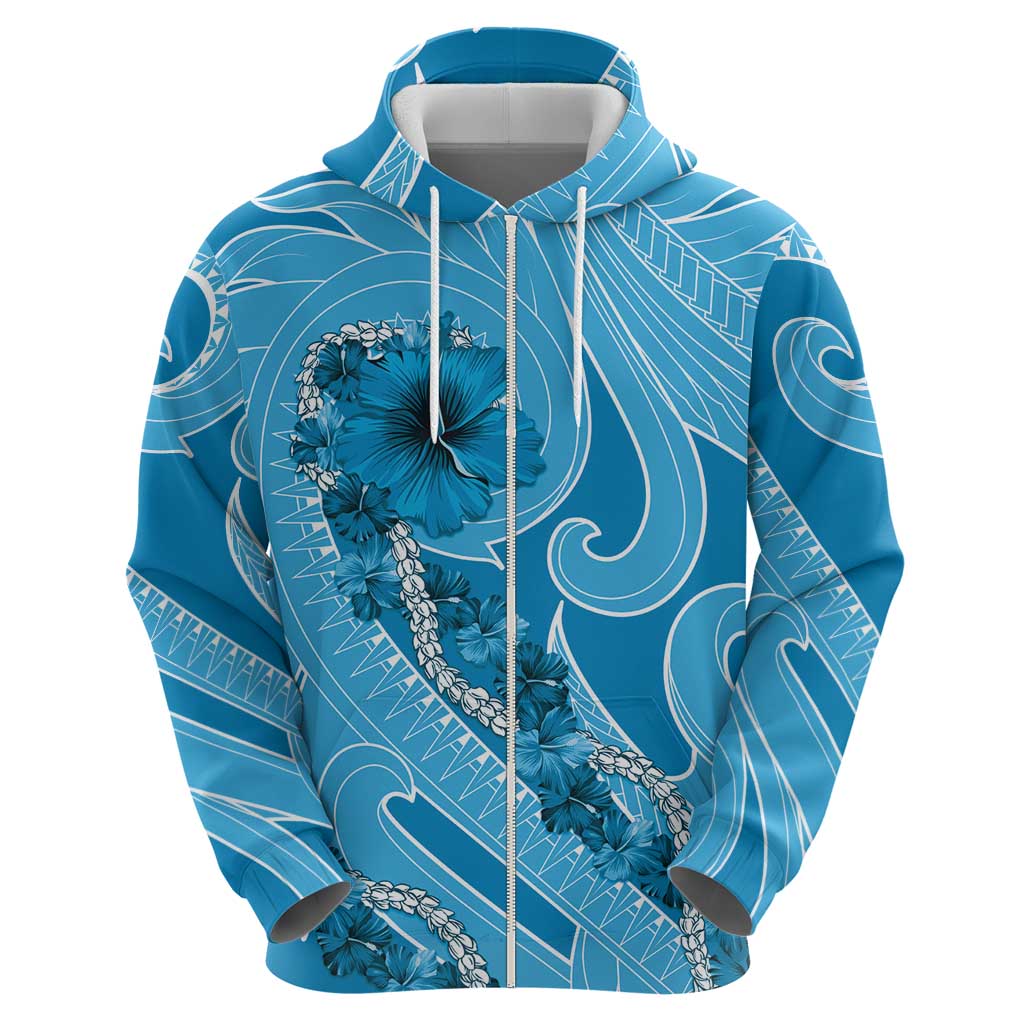 Hawaii Blue Hibiscus Pikake Lei Zip Hoodie - Polynesian Pride