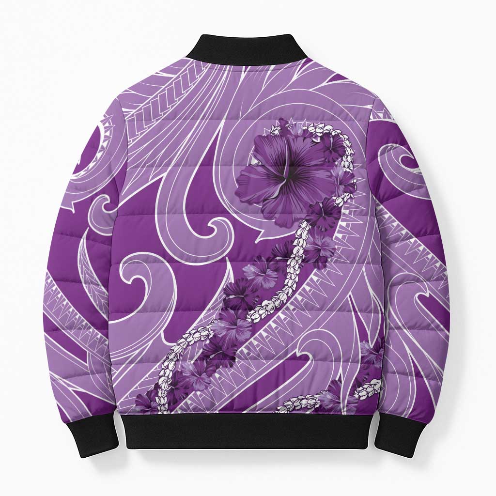 Hawaii Violet Hibiscus Pikake Lei Bomber Puffer Jacket - Polynesian Pride