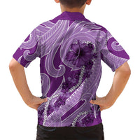 Hawaii Violet Hibiscus Pikake Lei Family Matching Long Sleeve Bodycon Dress and Hawaiian Shirt - Polynesian Pride