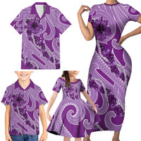 Hawaii Violet Hibiscus Pikake Lei Family Matching Short Sleeve Bodycon Dress and Hawaiian Shirt - Polynesian Pride
