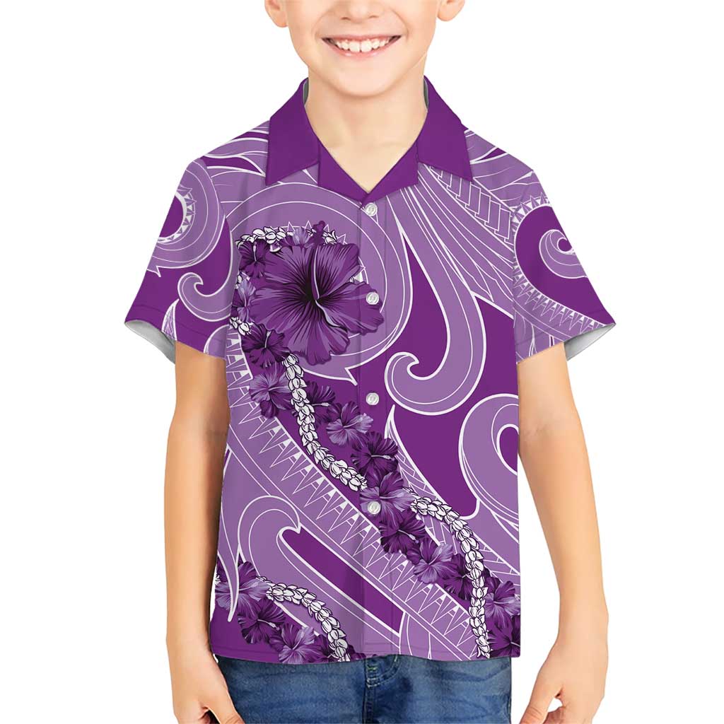 Hawaii Violet Hibiscus Pikake Lei Family Matching Short Sleeve Bodycon Dress and Hawaiian Shirt - Polynesian Pride
