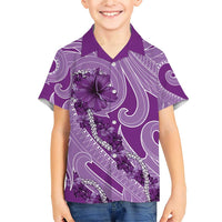Hawaii Violet Hibiscus Pikake Lei Family Matching Short Sleeve Bodycon Dress and Hawaiian Shirt - Polynesian Pride