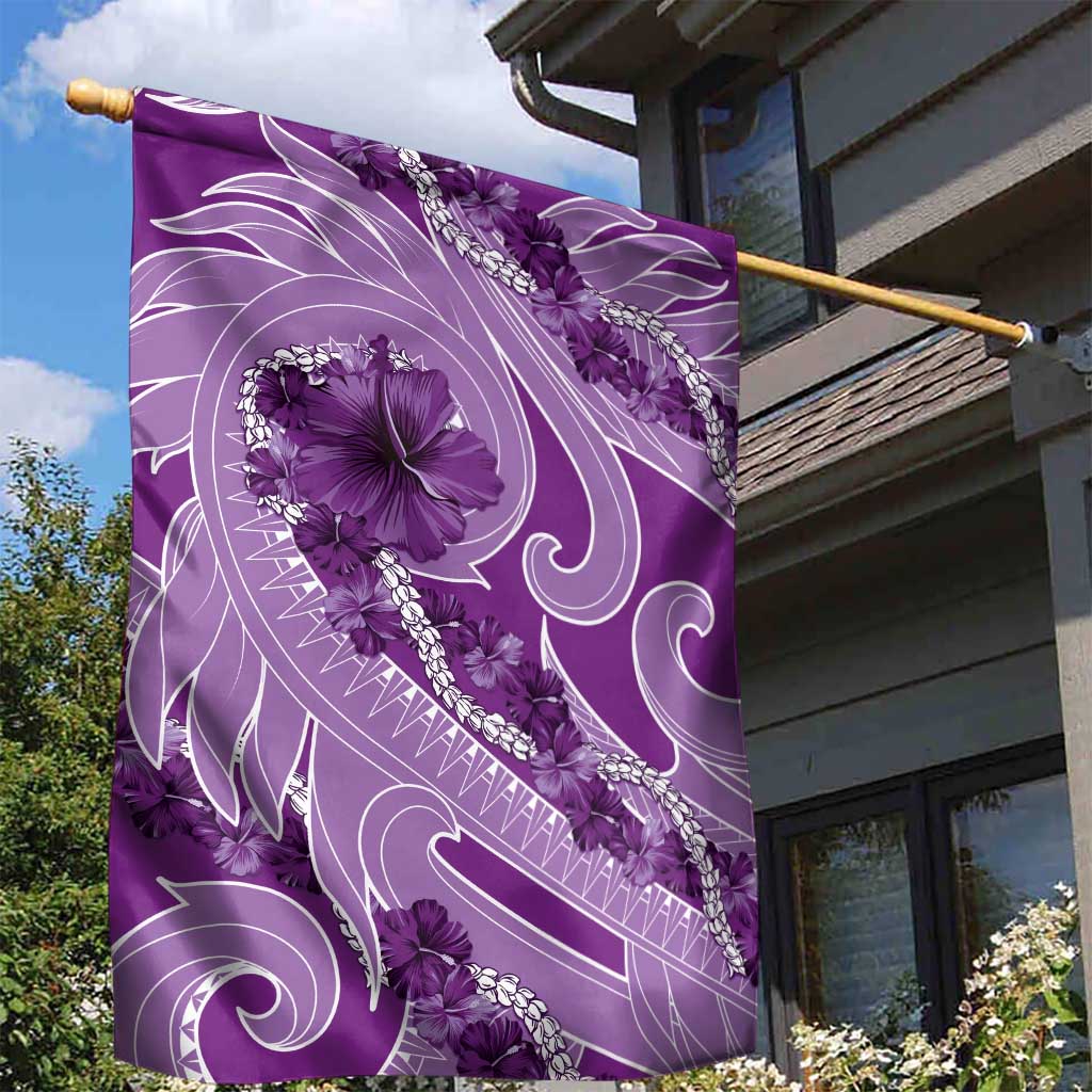 Hawaii Violet Hibiscus Pikake Lei Garden Flag - Polynesian Pride