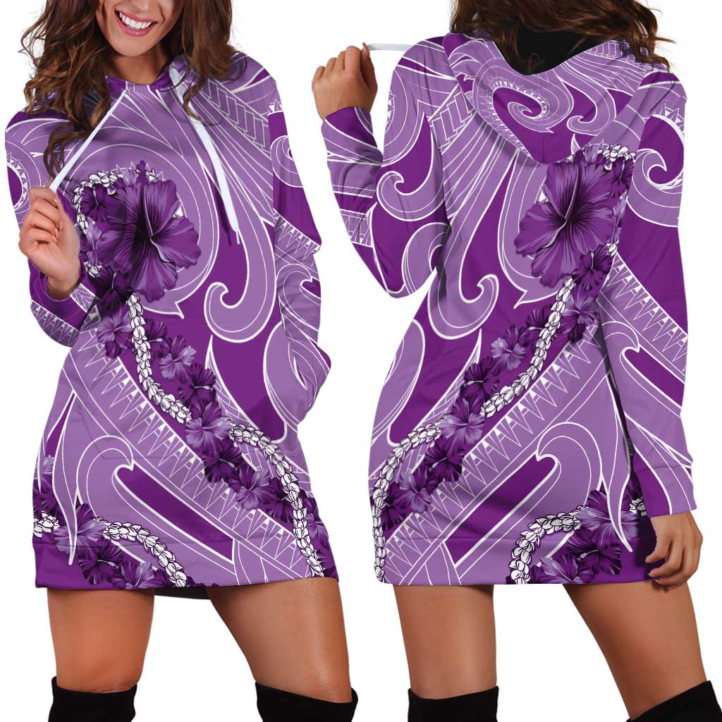 Hawaii Violet Hibiscus Pikake Lei Hoodie Dress - Polynesian Pride