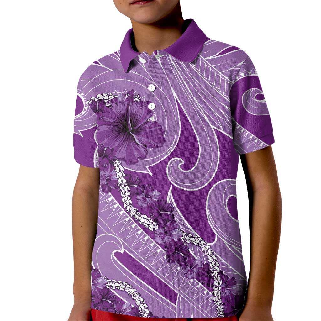 Hawaii Violet Hibiscus Pikake Lei Kid Polo Shirt - Polynesian Pride