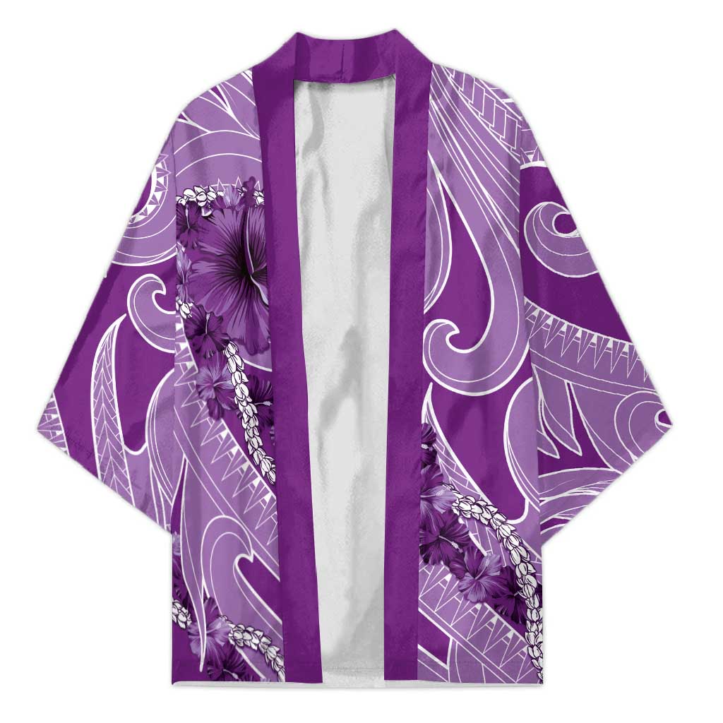 Hawaii Violet Hibiscus Pikake Lei Kimono LT05 Unisex Violet - Polynesian Pride