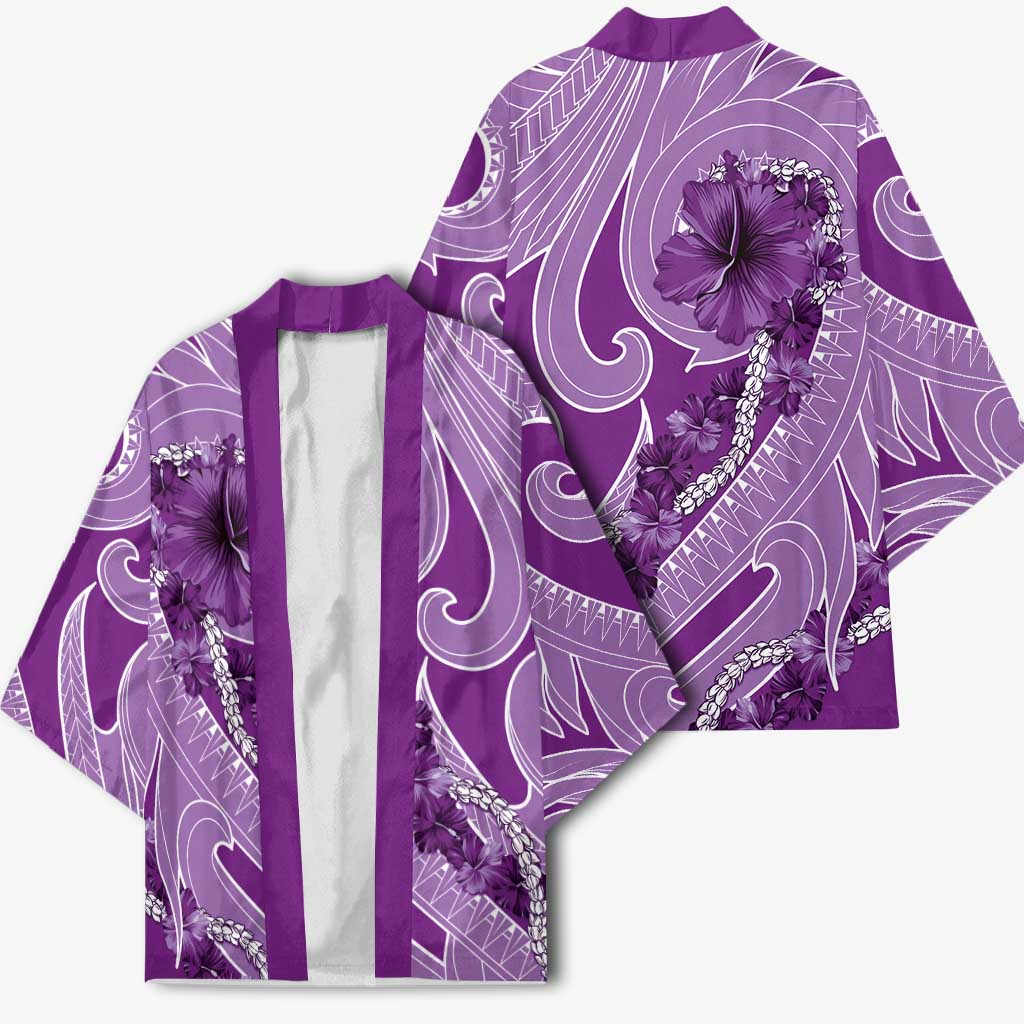 Hawaii Violet Hibiscus Pikake Lei Kimono LT05 - Polynesian Pride